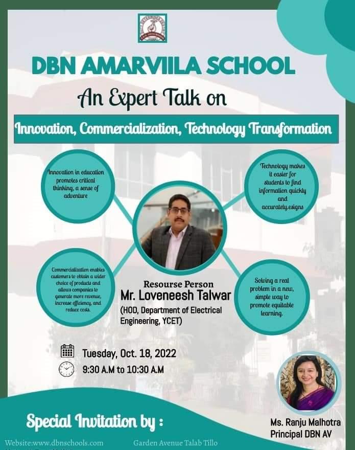 Expert talk on Innovation, Commercialization, Technology transformation by Mr. Lovneesh Talwar